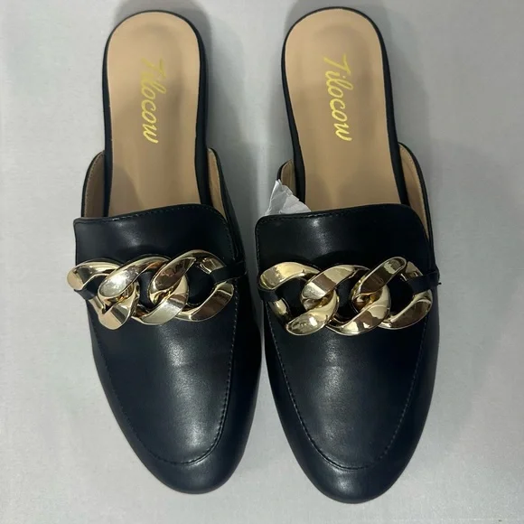 Chic Black and Gold Mules by - Picture 1 of 4